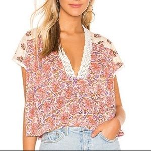 Free People Pink Leilani Crochet Trim Top